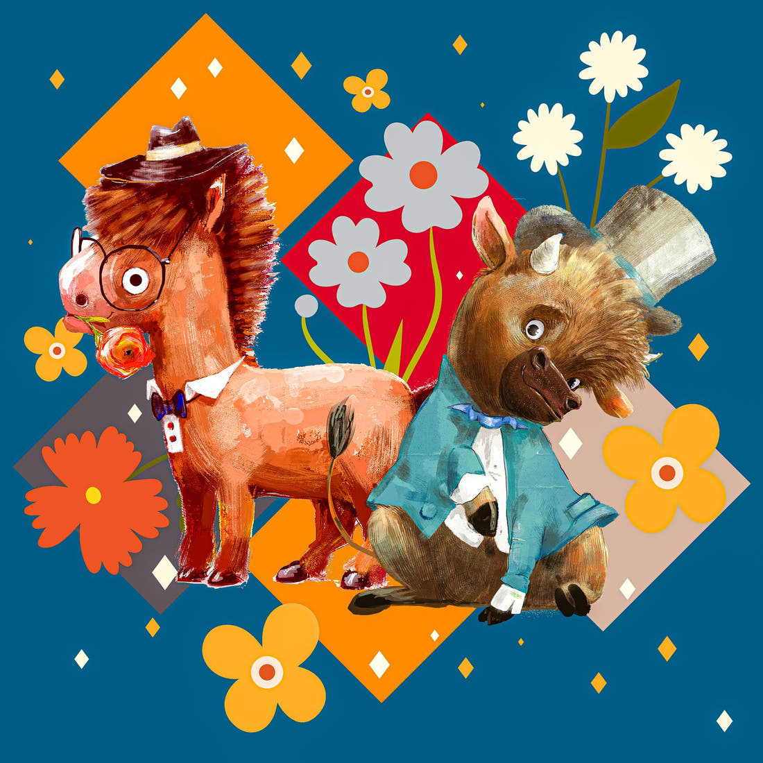 Design 904 Quirky Farm Animals Panel – full artwork close-up of the printed picture | Fabric by Missy Rose