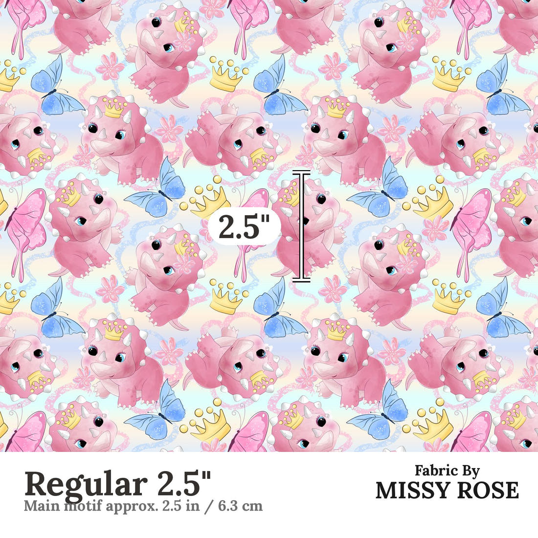 Design 905 Cute Dino Fabric Regular 2.5 inch print scale guide | Fabric by Missy Rose