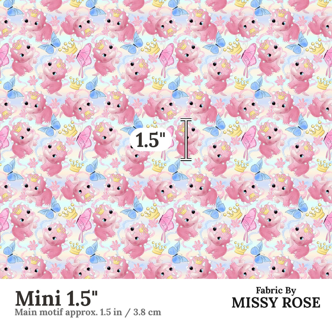 Design 905 Cute Dino Fabric Mini 1.5 inch print scale guide | Fabric by Missy Rose