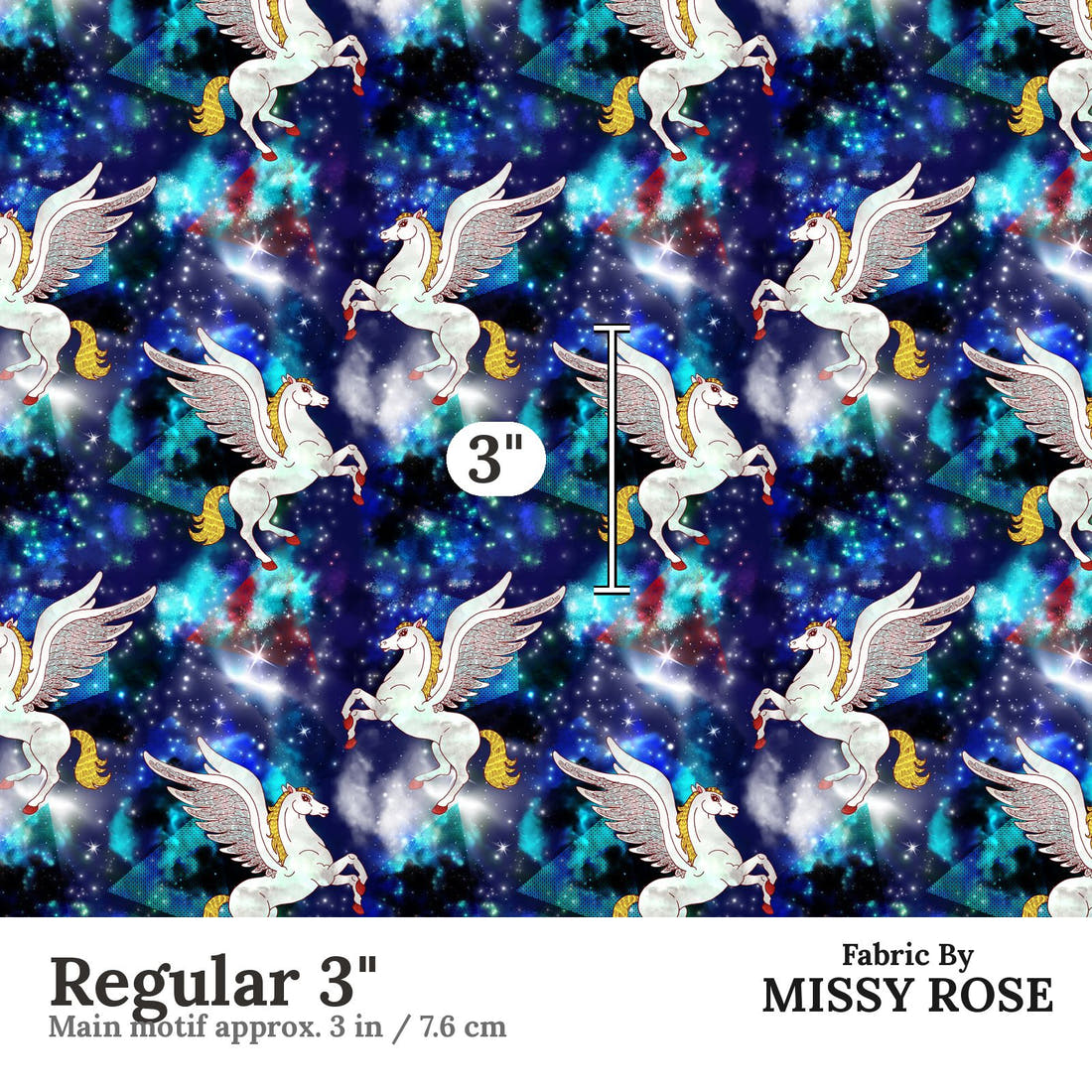 Design 906 Pegasus Fabric Regular 3 inch print scale guide | Fabric by Missy Rose