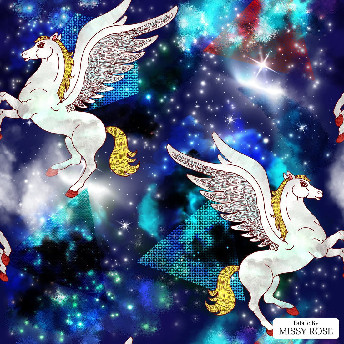 Design 906 Pegasus Fabric – flat view of the print, zoom in for detail | Fabric by Missy Rose