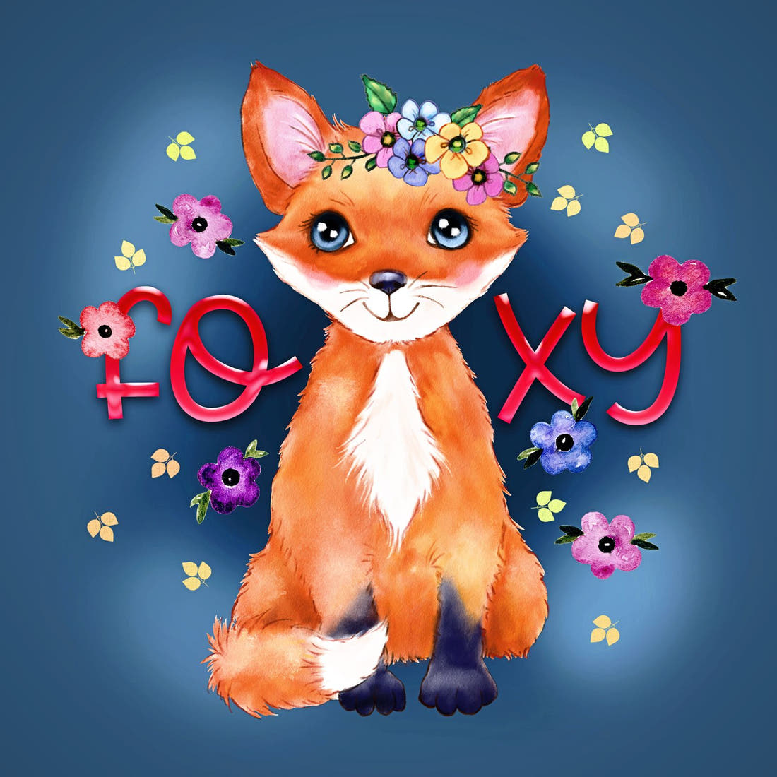 Design 907 Navy Fox Panel – full artwork close-up of the printed picture | Fabric by Missy Rose