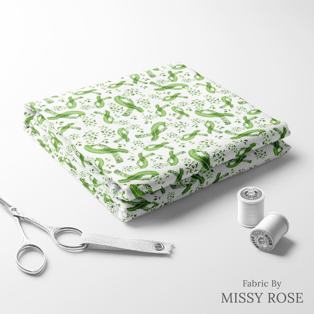Design 908 Green Ribbon Fabric folded fabric stack with matching thread – pre-order fabric Australia | Fabric by Missy Rose