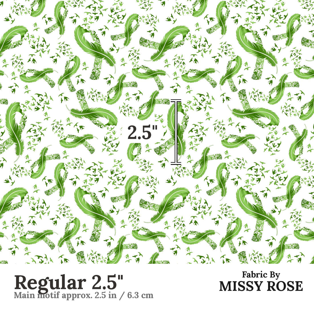 Design 908 Green Ribbon Fabric Regular 2.5 inch print scale guide | Fabric by Missy Rose