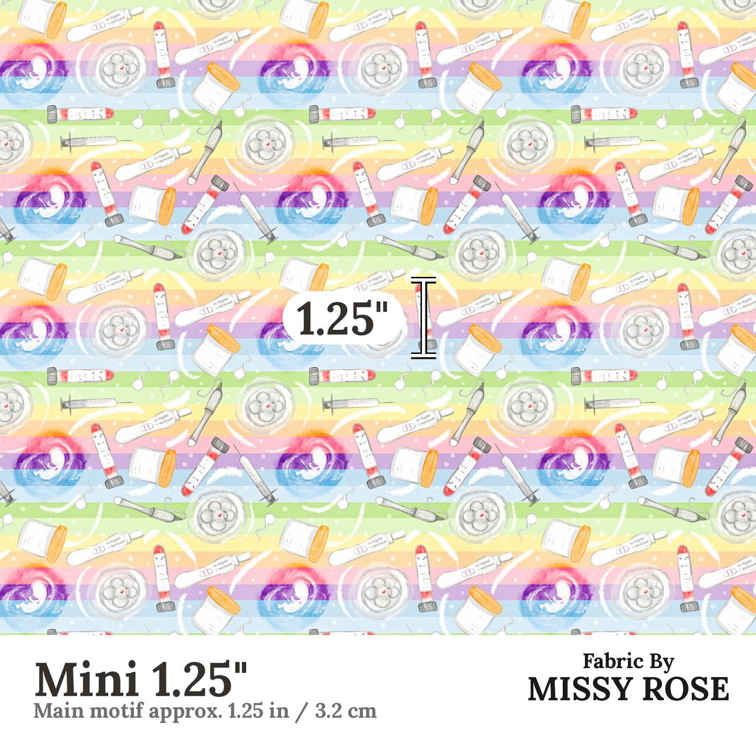 Design 909 Rainbow IVF Fabric Mini 1.25 inch print scale guide | Fabric by Missy Rose