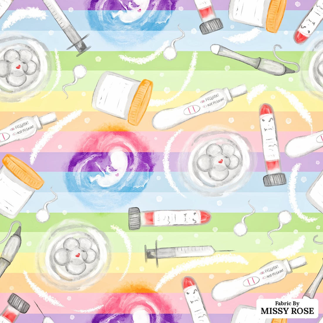 Design 909 Rainbow IVF Fabric – flat view of the print, zoom in for detail | Fabric by Missy Rose