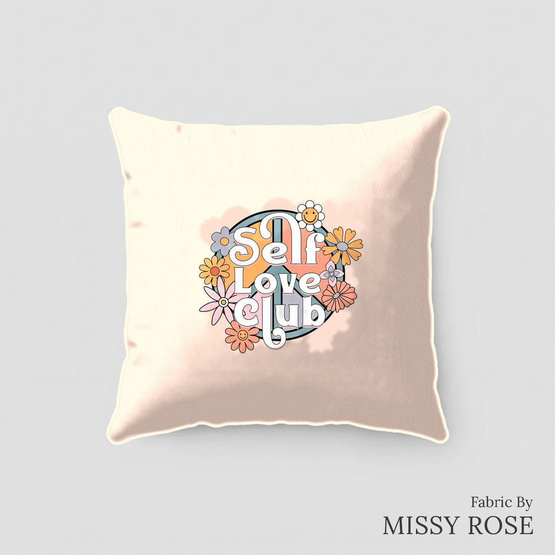 Design 91 Self Love Panel sewn into a cushion – see how the panel looks made up | Fabric by Missy Rose
