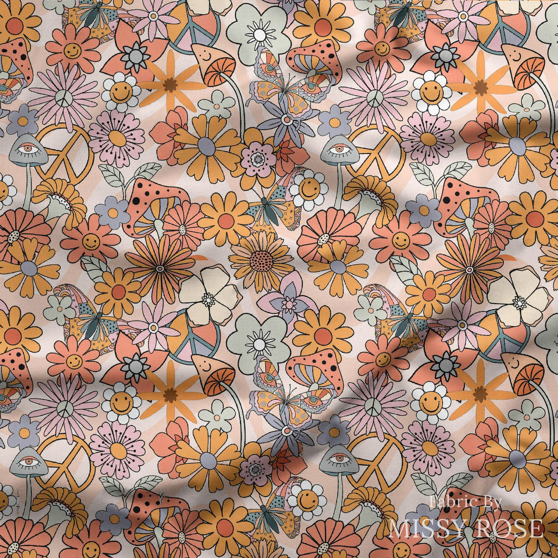 Design 91 Self Love Fabric draped fabric mockup – custom printed fabric by the metre | Fabric by Missy Rose