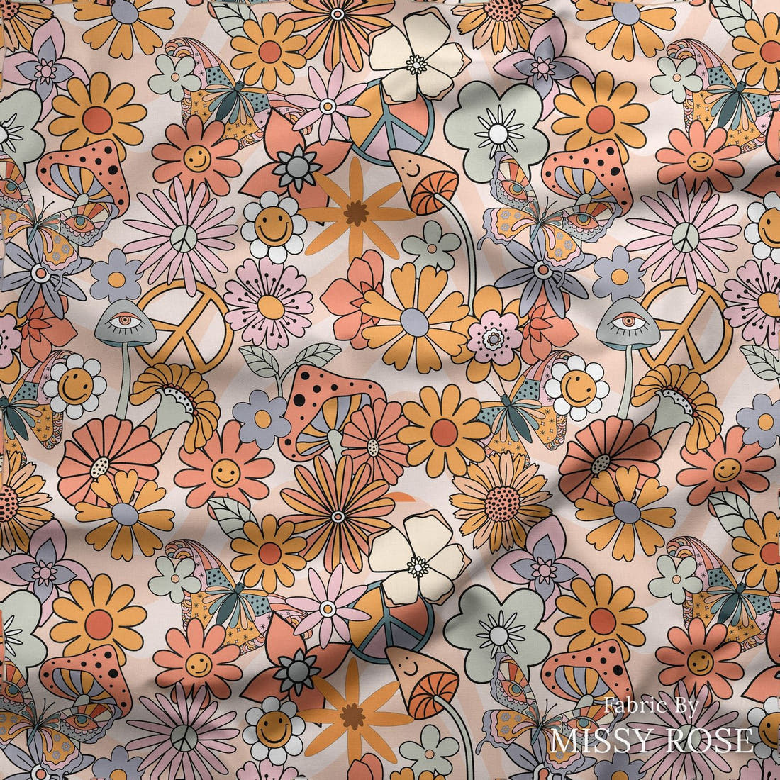 Design 91 Self Love Fabric draped fabric mockup – custom printed fabric by the metre | Fabric by Missy Rose