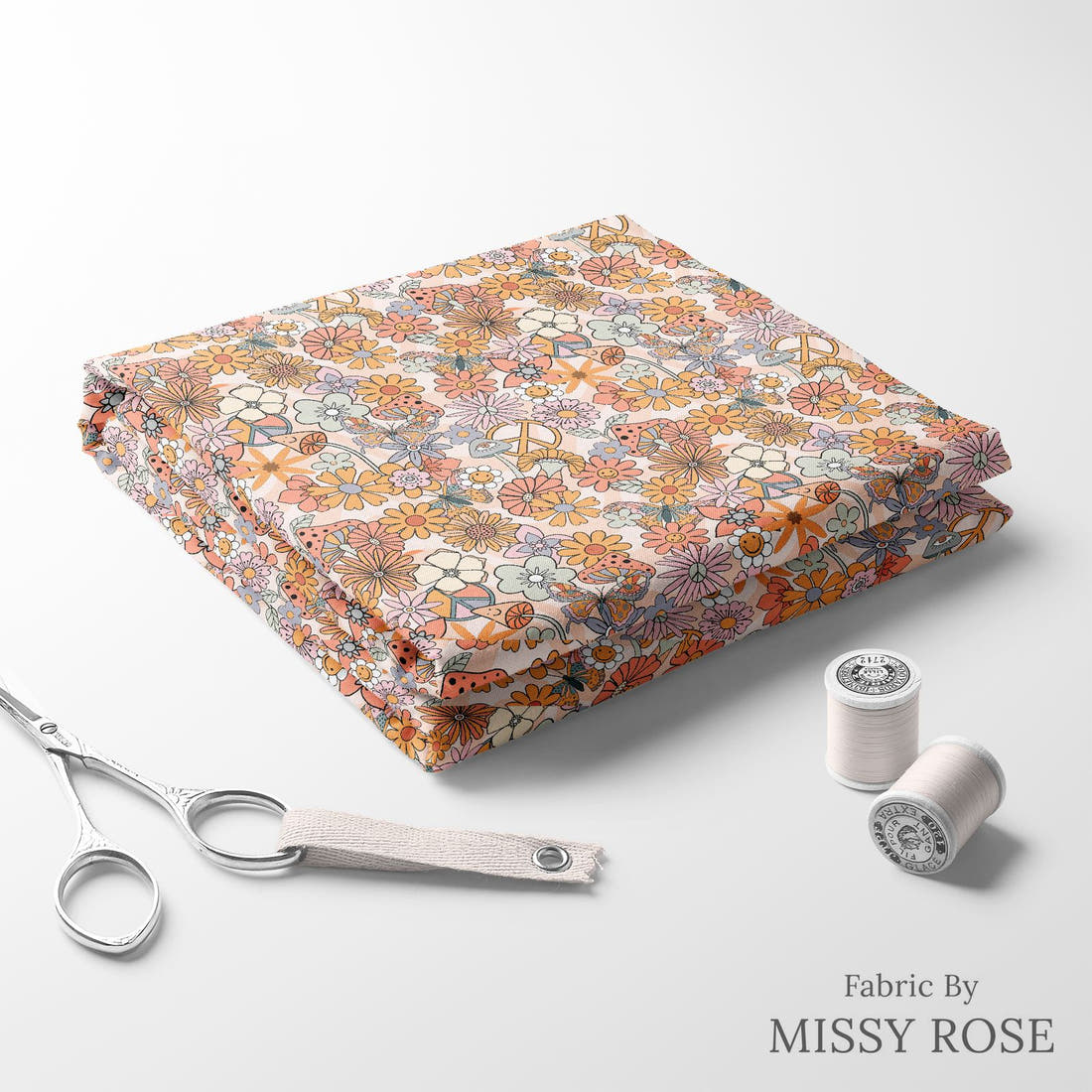 Design 91 Self Love Fabric folded fabric stack with matching thread – pre-order fabric Australia | Fabric by Missy Rose