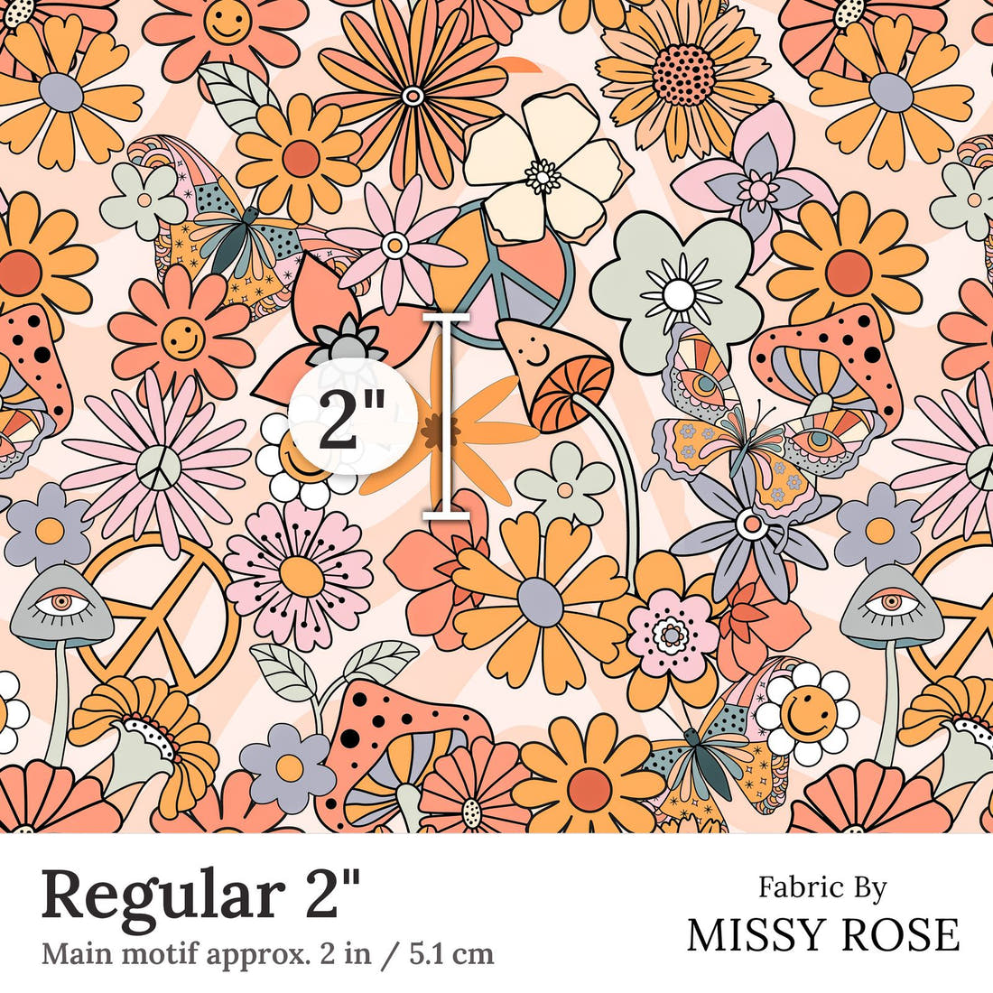 Design 91 Self Love Fabric Regular 2 inch print scale guide | Fabric by Missy Rose