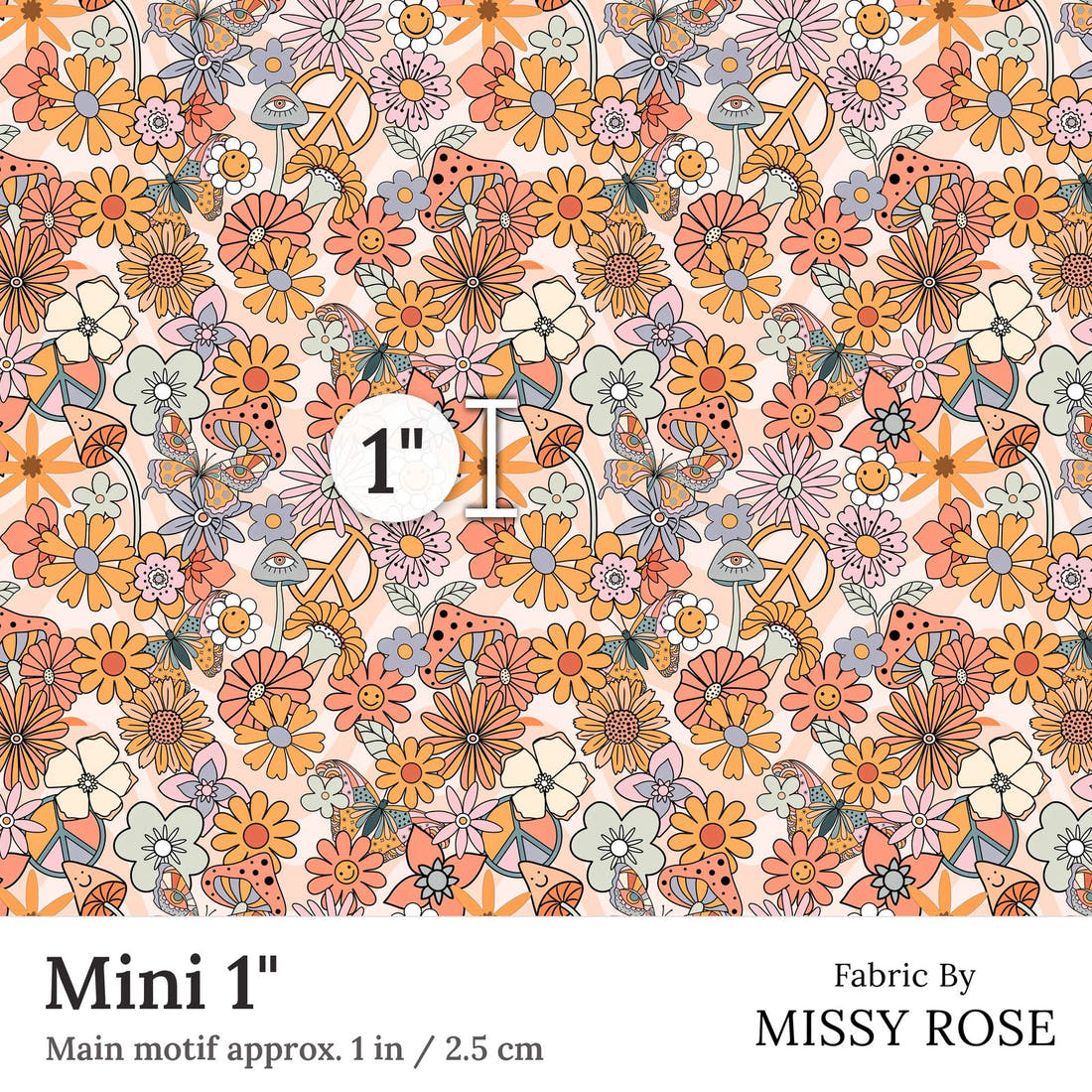 Design 91 Self Love Fabric Mini 1 inch print scale guide | Fabric by Missy Rose