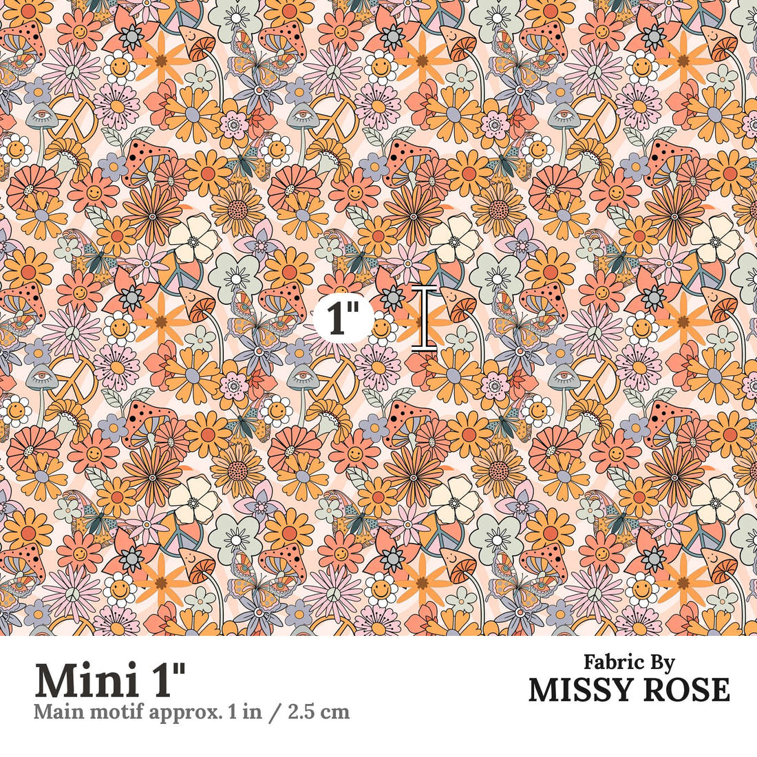 Design 91 Self Love Fabric Mini 1" - print scale | Fabric by Missy Rose