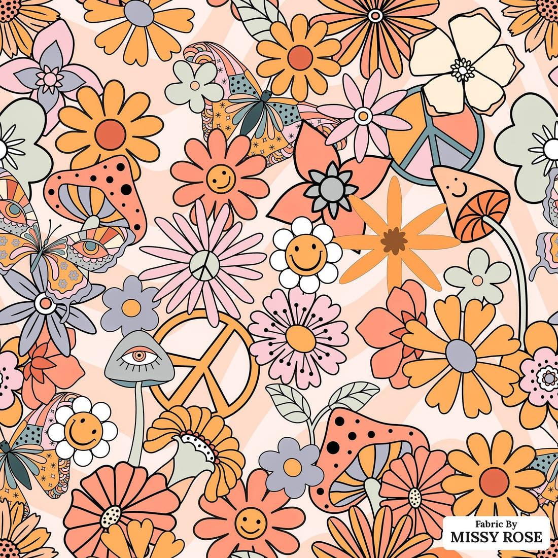 Design 91 Self Love Fabric - flat view of the print, zoom in for detail | Fabric by Missy Rose