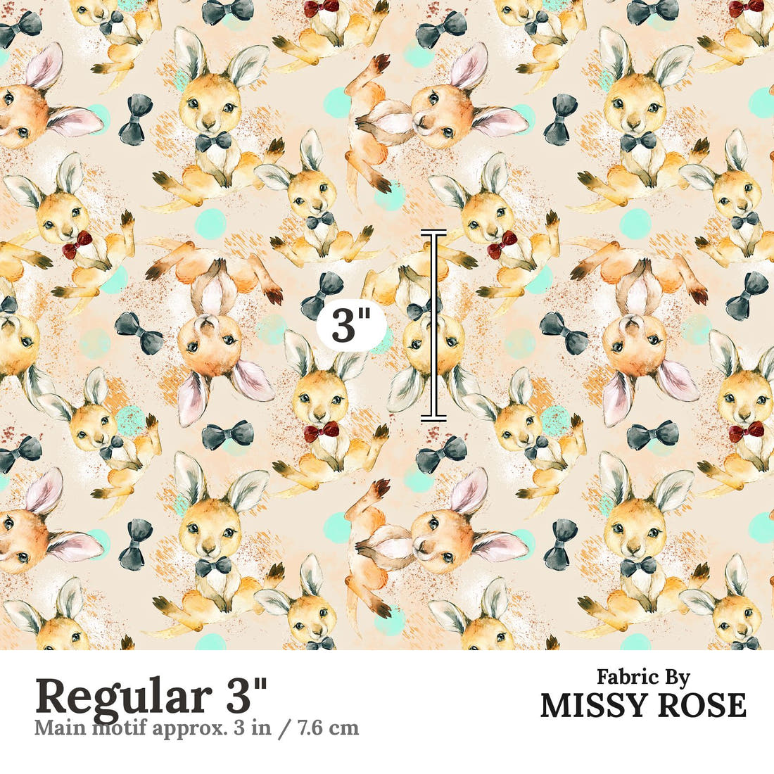 Design 910 Kangaroo Fabric Regular 3 inch print scale guide | Fabric by Missy Rose