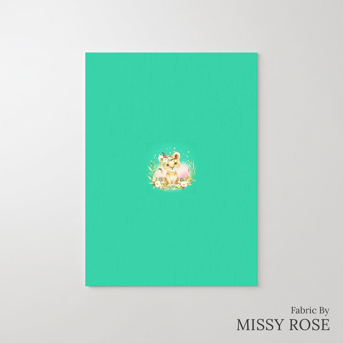 Design 911 Teal Lion Panel – printed fabric panel with centred picture, custom printed to order | Fabric by Missy Rose