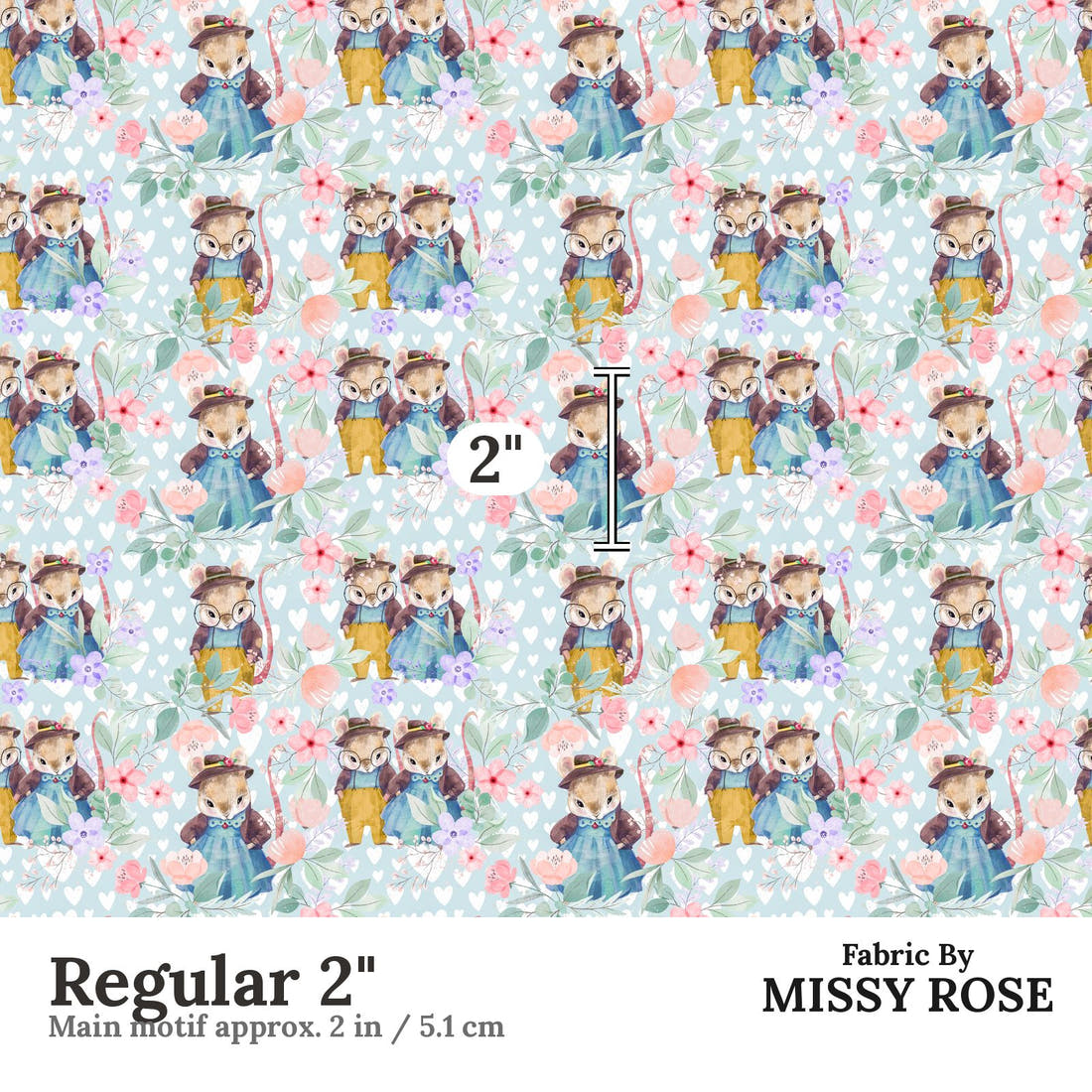 Design 912 Cute Bunny Fabric Regular 2 inch print scale guide | Fabric by Missy Rose