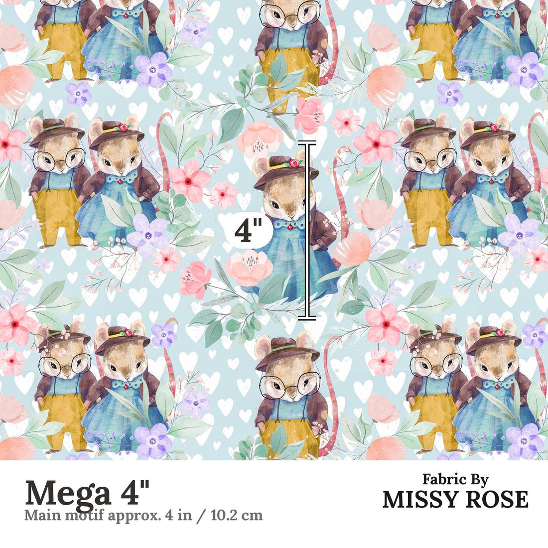Design 912 Cute Bunny Fabric Mega 4 inch print scale guide | Fabric by Missy Rose