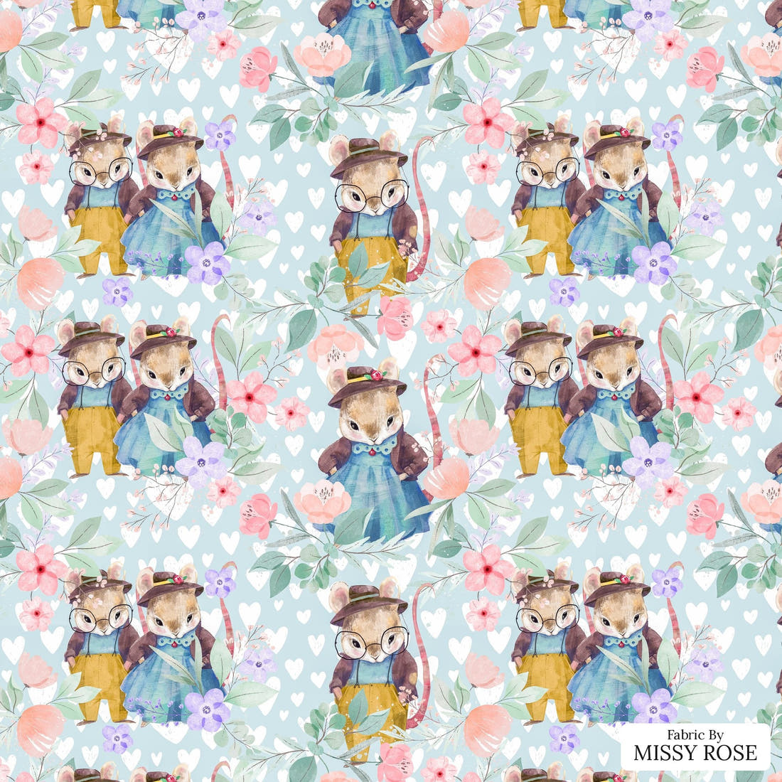Design 912 Cute Bunny Fabric – flat view of the print, zoom in for detail | Fabric by Missy Rose
