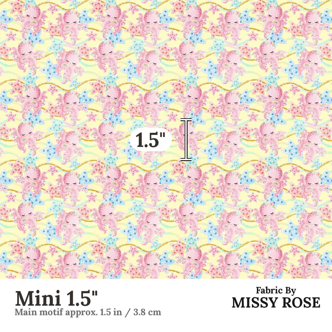 Design 913 Yellow Octopus Fabric Mini 1.5 inch print scale guide | Fabric by Missy Rose