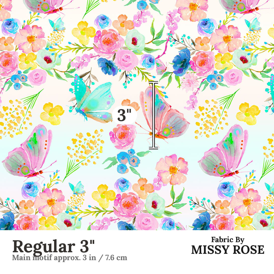 Design 914 Rainbow Garden Fabric Regular 3 inch print scale guide | Fabric by Missy Rose