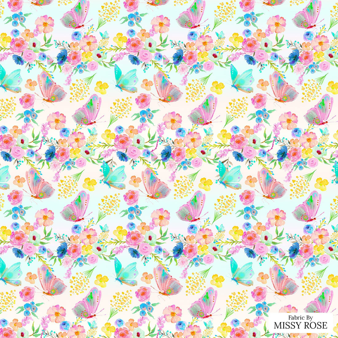Design 914 Rainbow Garden Fabric – flat view of the print, zoom in for detail | Fabric by Missy Rose