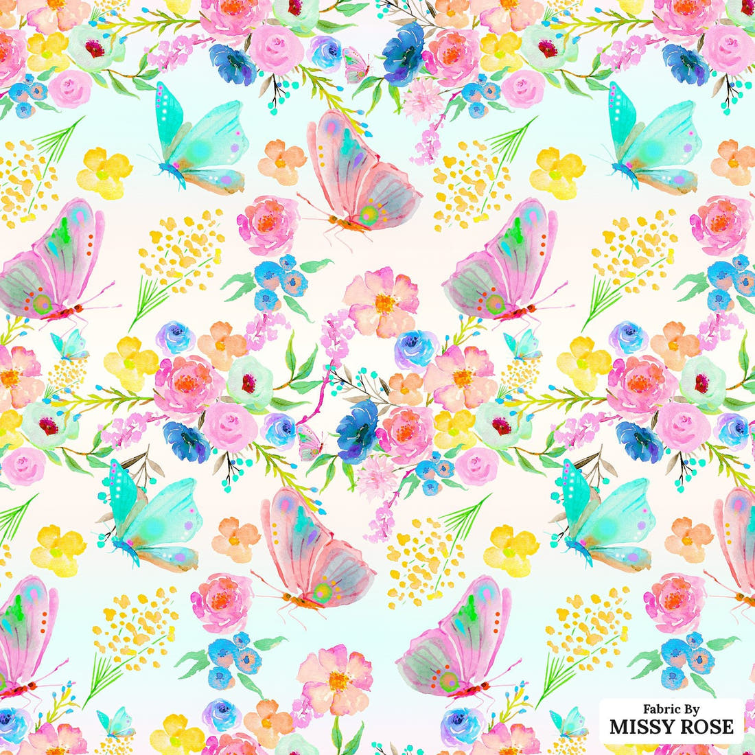 Design 914 Rainbow Garden Fabric – flat view of the print, zoom in for detail | Fabric by Missy Rose