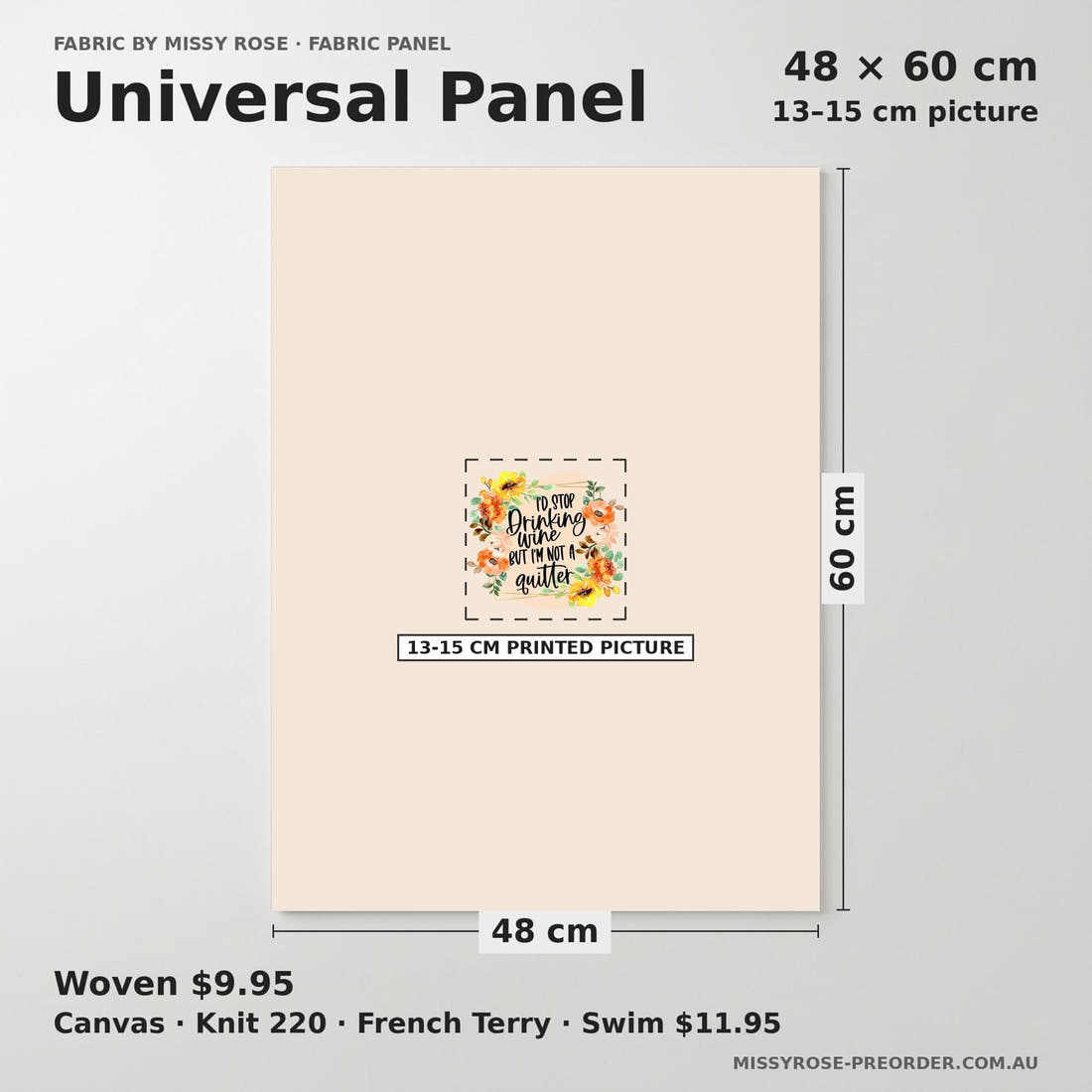 Design 915 Quitter Panel universal panel sizing – 13–15 cm printed picture on 48 × 60 cm fabric | Fabric by Missy Rose
