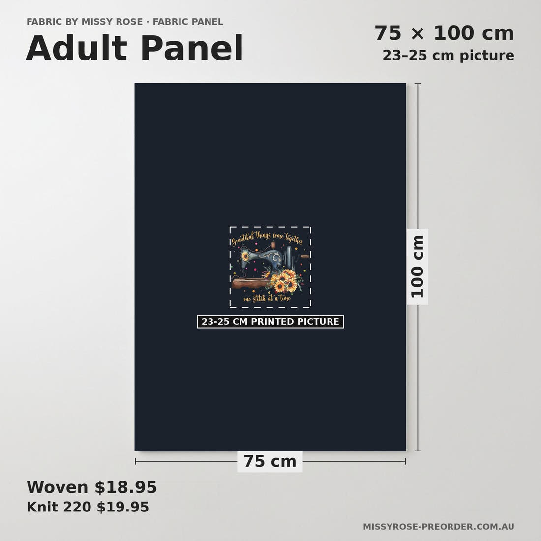 Design 916 Sunflower Sewing Panel adult panel sizing – 23–25 cm printed picture on 75 × 100 cm fabric | Fabric by Missy Rose