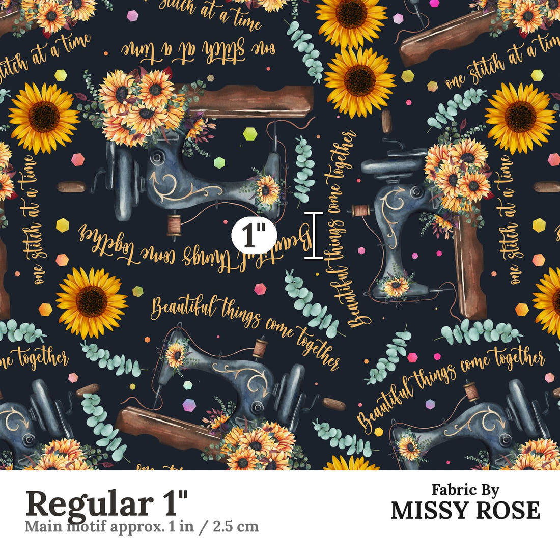 Design 916 Sunflower Sewing Fabric Regular 1 inch print scale guide | Fabric by Missy Rose
