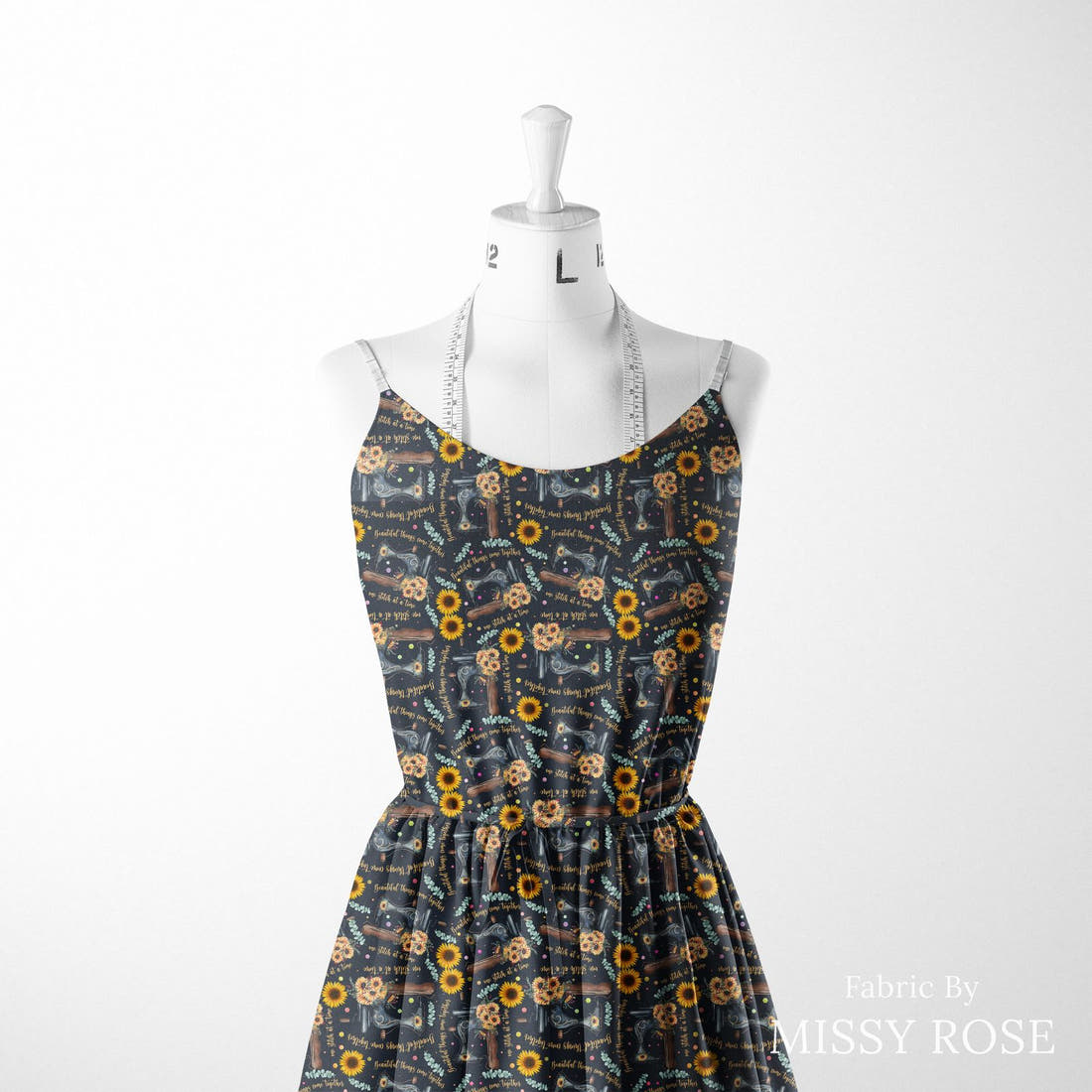 Design 916 Sunflower Sewing Fabric sewn into a women's dress – see how the print looks made up | Fabric by Missy Rose