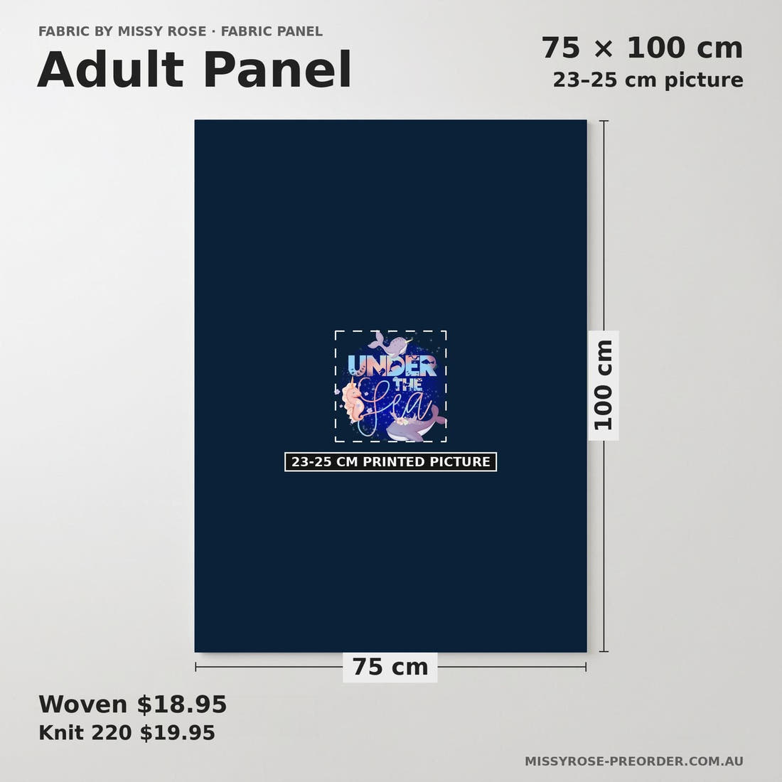 Design 919 Sea Animals Panel adult panel sizing – 23–25 cm printed picture on 75 × 100 cm fabric | Fabric by Missy Rose