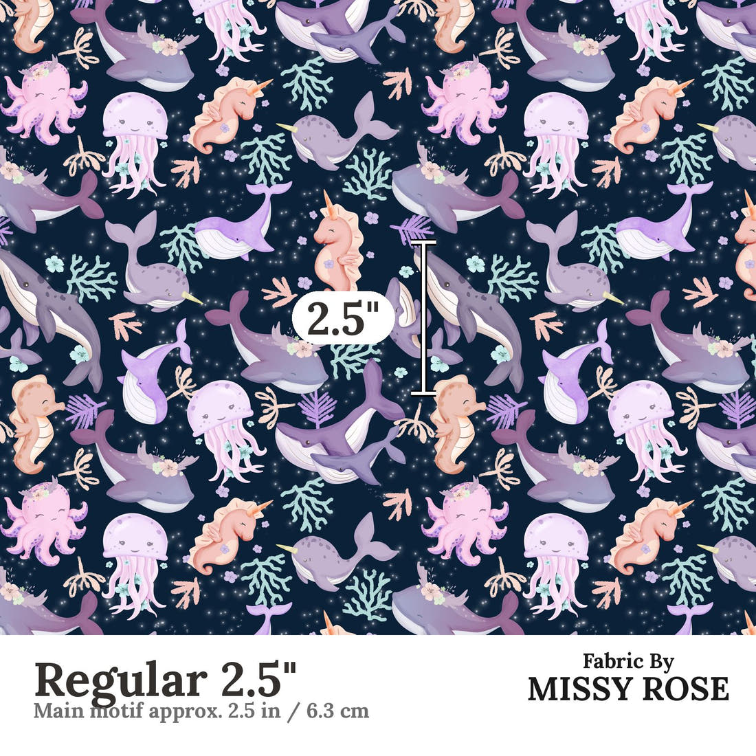 Design 919 Sea Animals Fabric Regular 2.5 inch print scale guide | Fabric by Missy Rose