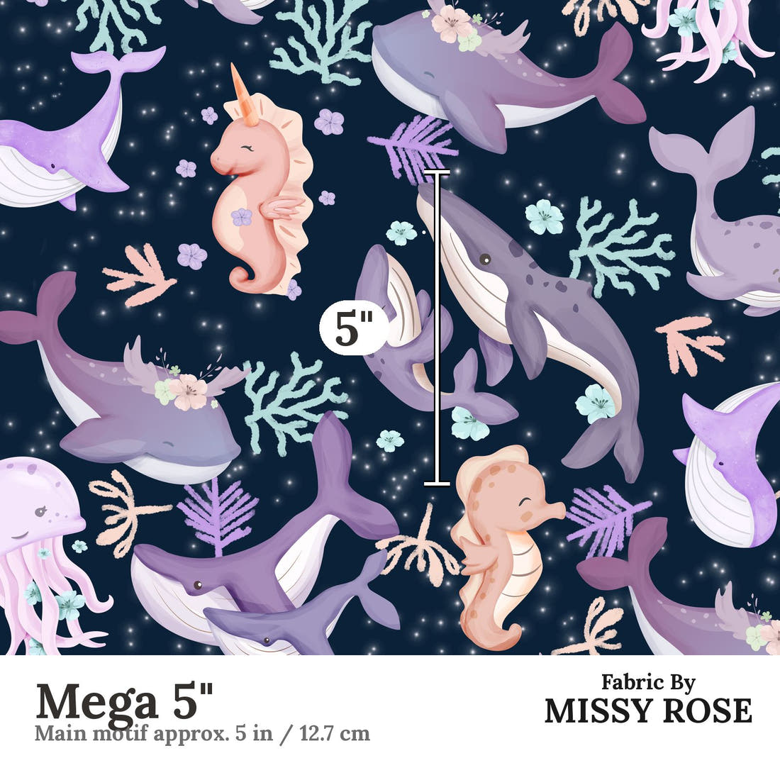 Design 919 Sea Animals Fabric Mega 5 inch print scale guide | Fabric by Missy Rose