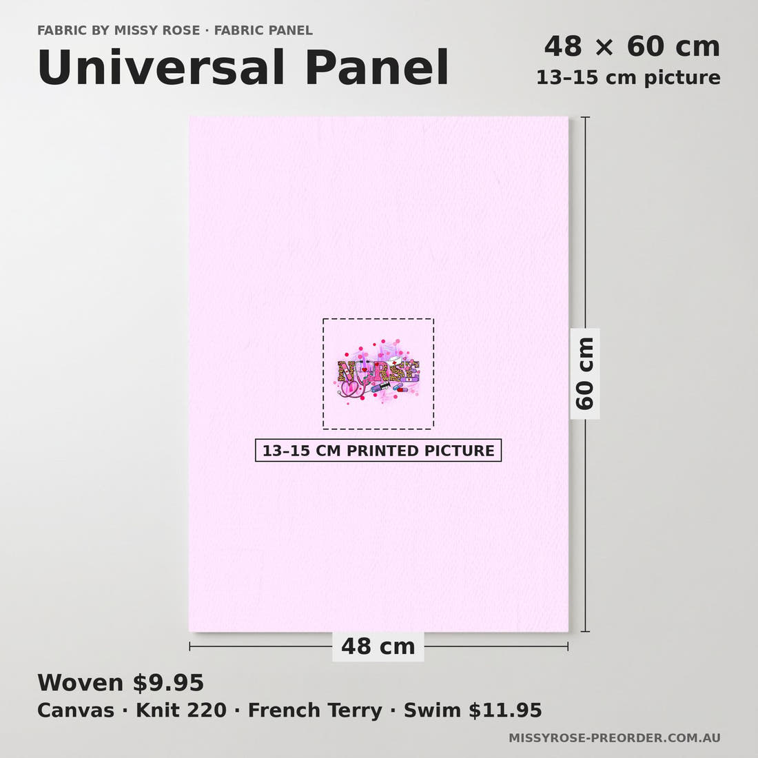 Design 92 Pink Nurse Panel universal panel sizing – 13–15 cm printed picture on 48 × 60 cm fabric | Fabric by Missy Rose