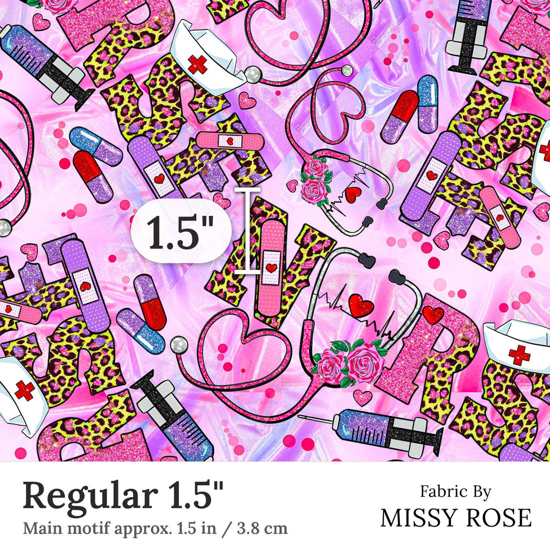 Design 92 Pink Nurse Fabric Regular 1.5 inch print scale guide | Fabric by Missy Rose