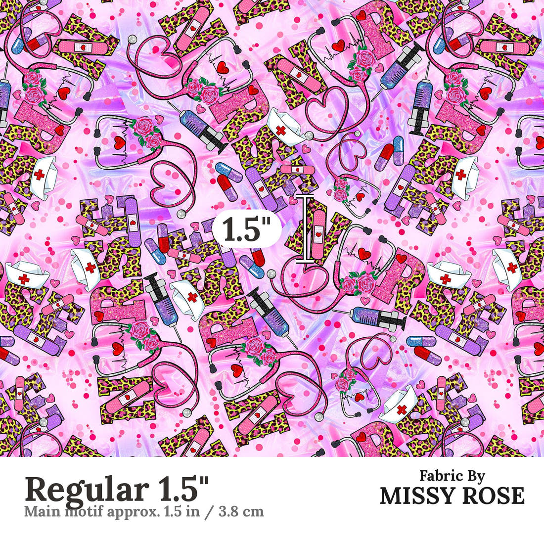 Design 92 Pink Nurse Fabric Regular 1.5" - print scale | Fabric by Missy Rose