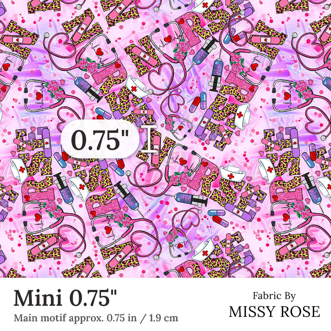 Design 92 Pink Nurse Fabric Mini 0.75 inch print scale guide | Fabric by Missy Rose