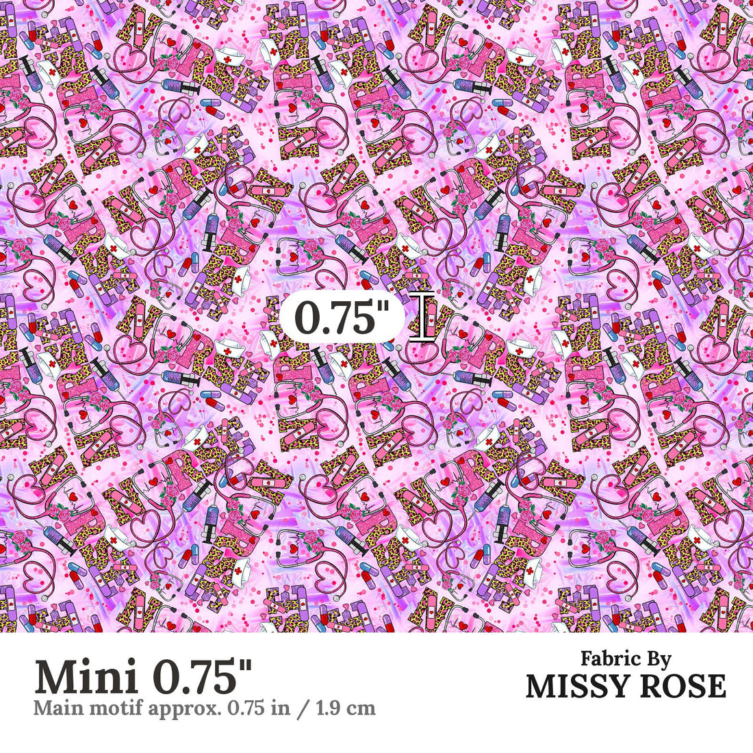 Design 92 Pink Nurse Fabric Mini 0.75" - print scale | Fabric by Missy Rose