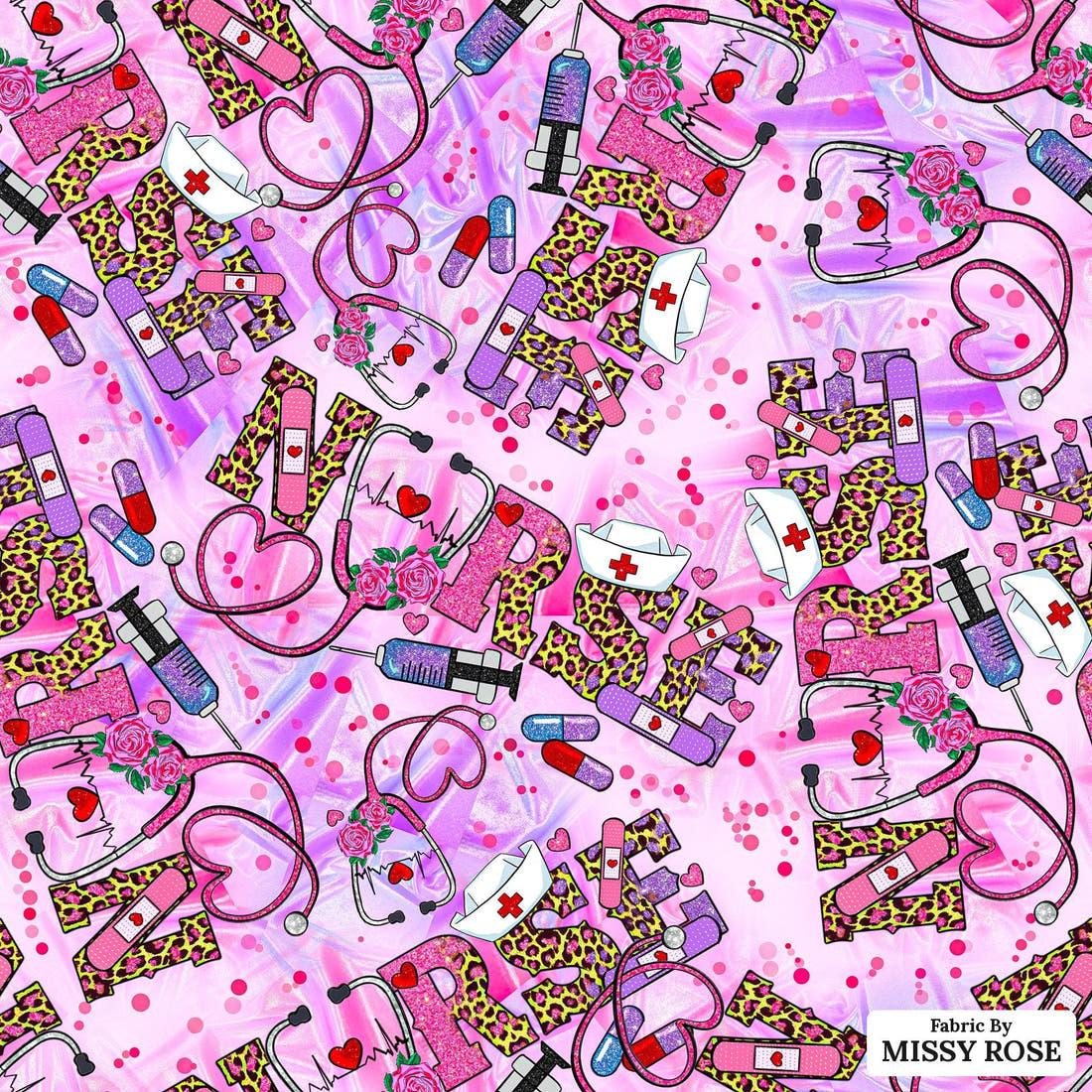 Design 92 Pink Nurse Fabric - flat view of the print, zoom in for detail | Fabric by Missy Rose