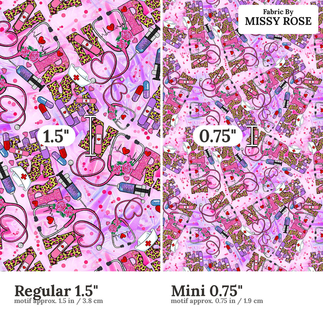 Design 92 Pink Nurse Fabric size comparison - print scale | Fabric by Missy Rose