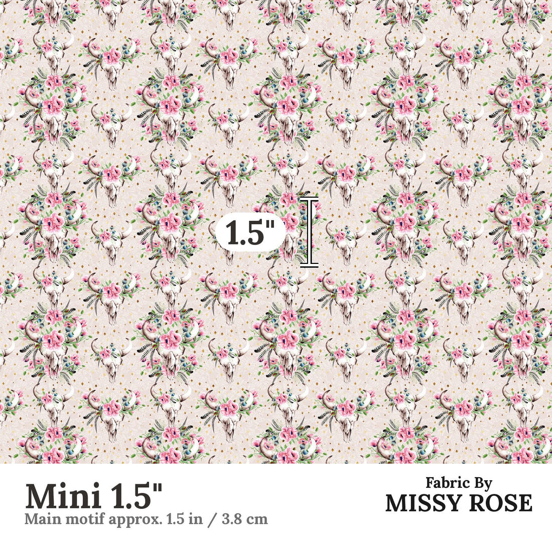 Design 920 Poppy Skull Fabric Mini 1.5 inch print scale guide | Fabric by Missy Rose