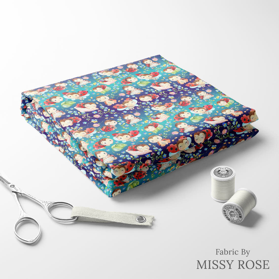 Design 921 Lady Bug Fabric folded fabric stack with matching thread – pre-order fabric Australia | Fabric by Missy Rose