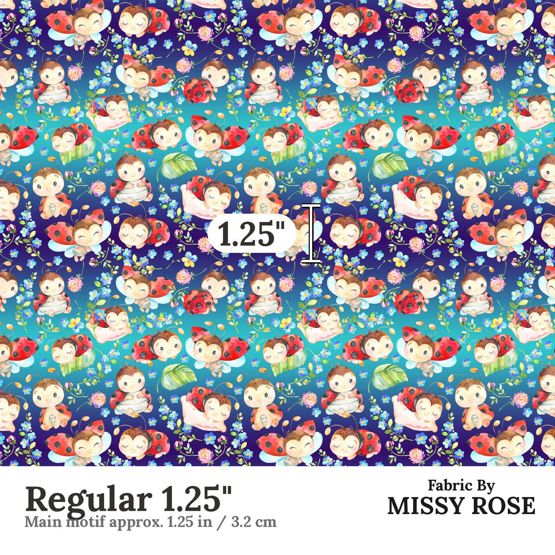 Design 921 Lady Bug Fabric Regular 1.25 inch print scale guide | Fabric by Missy Rose