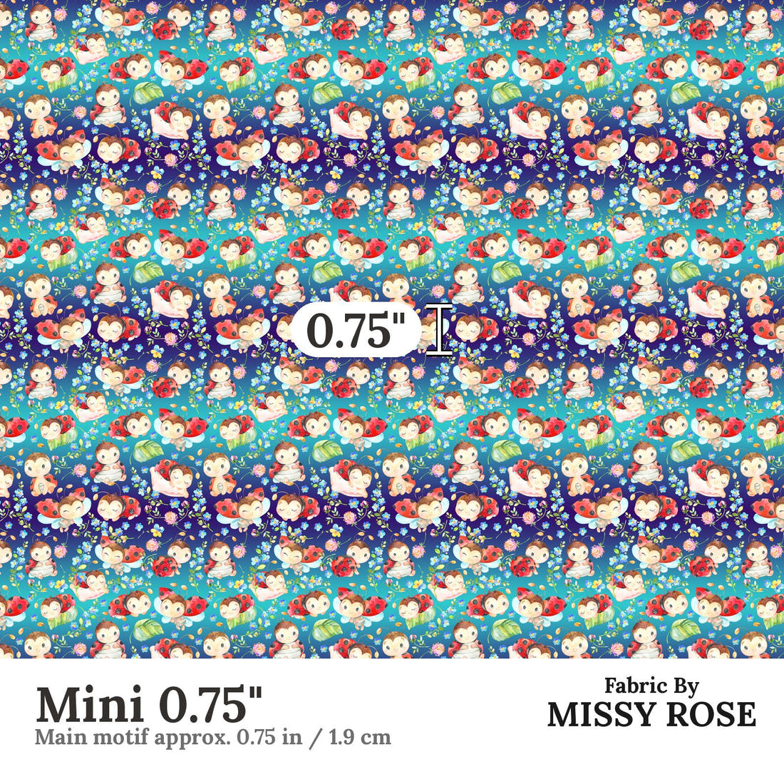 Design 921 Lady Bug Fabric Mini 0.75 inch print scale guide | Fabric by Missy Rose