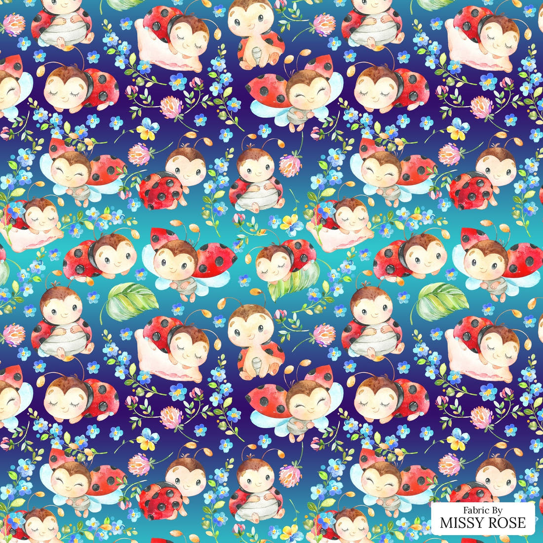 Design 921 Lady Bug Fabric – flat view of the print, zoom in for detail | Fabric by Missy Rose