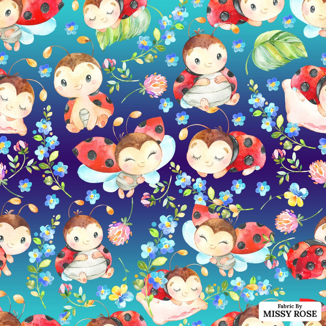 Design 921 Lady Bug Fabric – flat view of the print, zoom in for detail | Fabric by Missy Rose