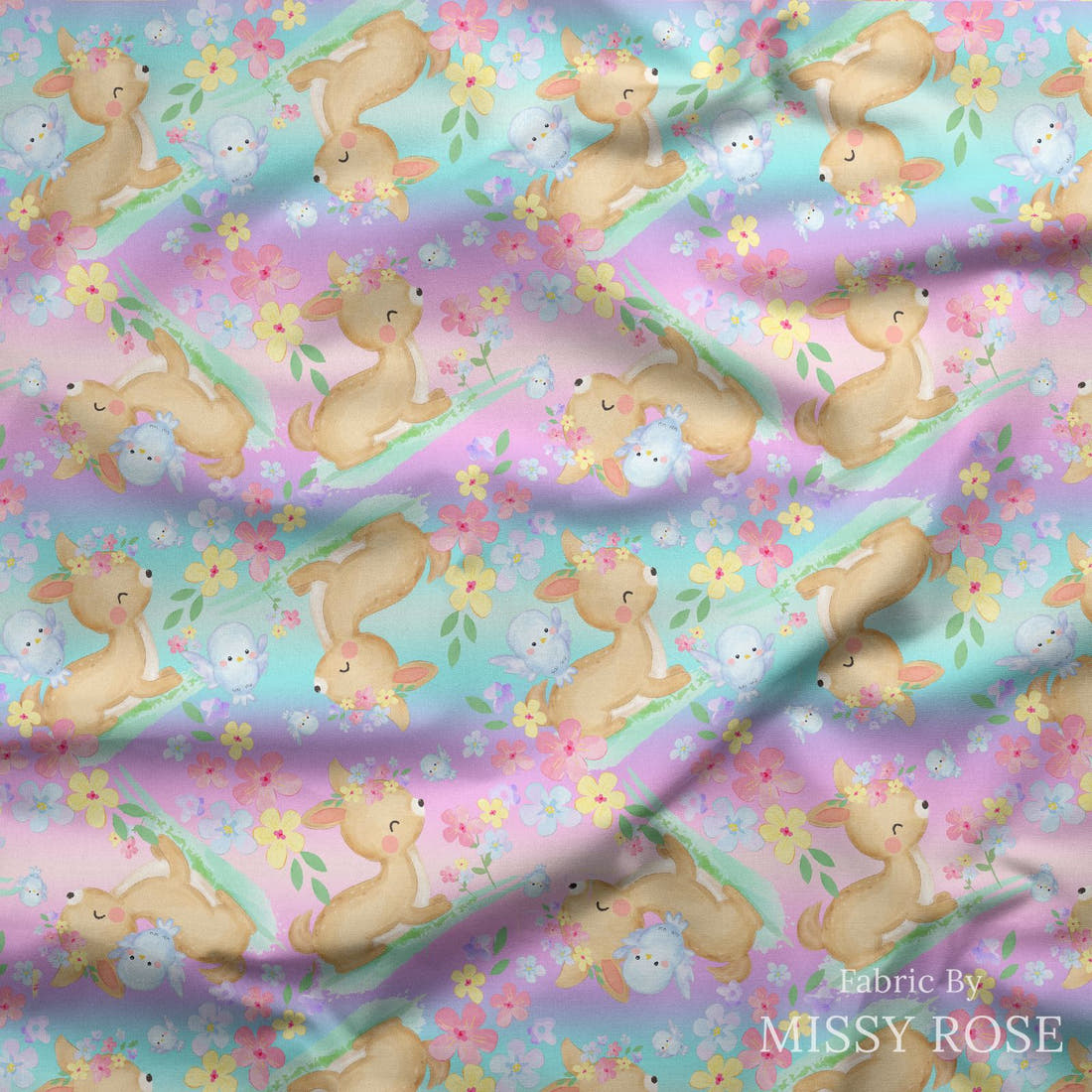 Design 922 Pastel Fawn Fabric draped fabric mockup – custom printed fabric by the metre | Fabric by Missy Rose