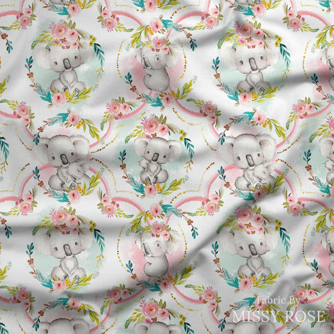 Design 923 Koala Fabric draped fabric mockup – custom printed fabric by the metre | Fabric by Missy Rose