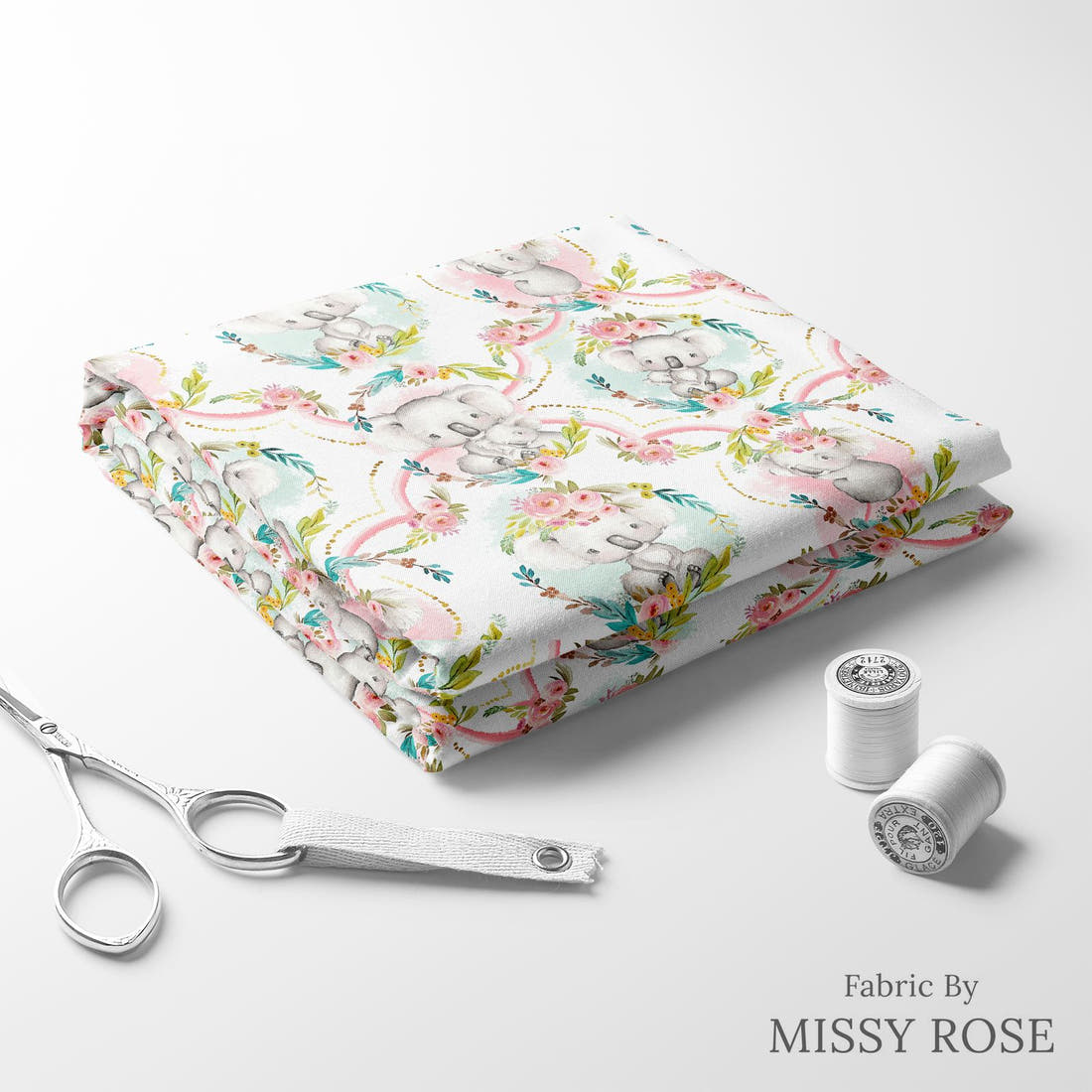 Design 923 Koala Fabric folded fabric stack with matching thread – pre-order fabric Australia | Fabric by Missy Rose